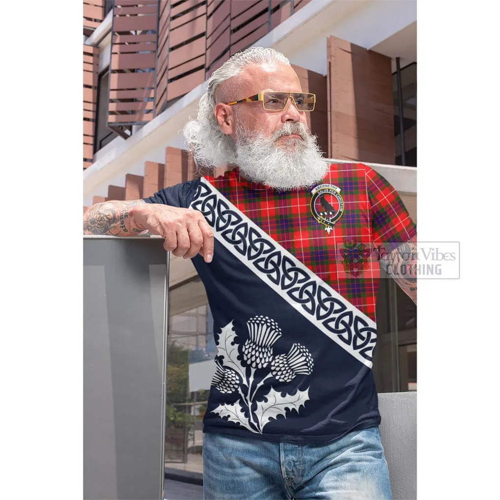 Abernethy Tartan Cotton T-shirt Featuring Thistle and Scotland Map