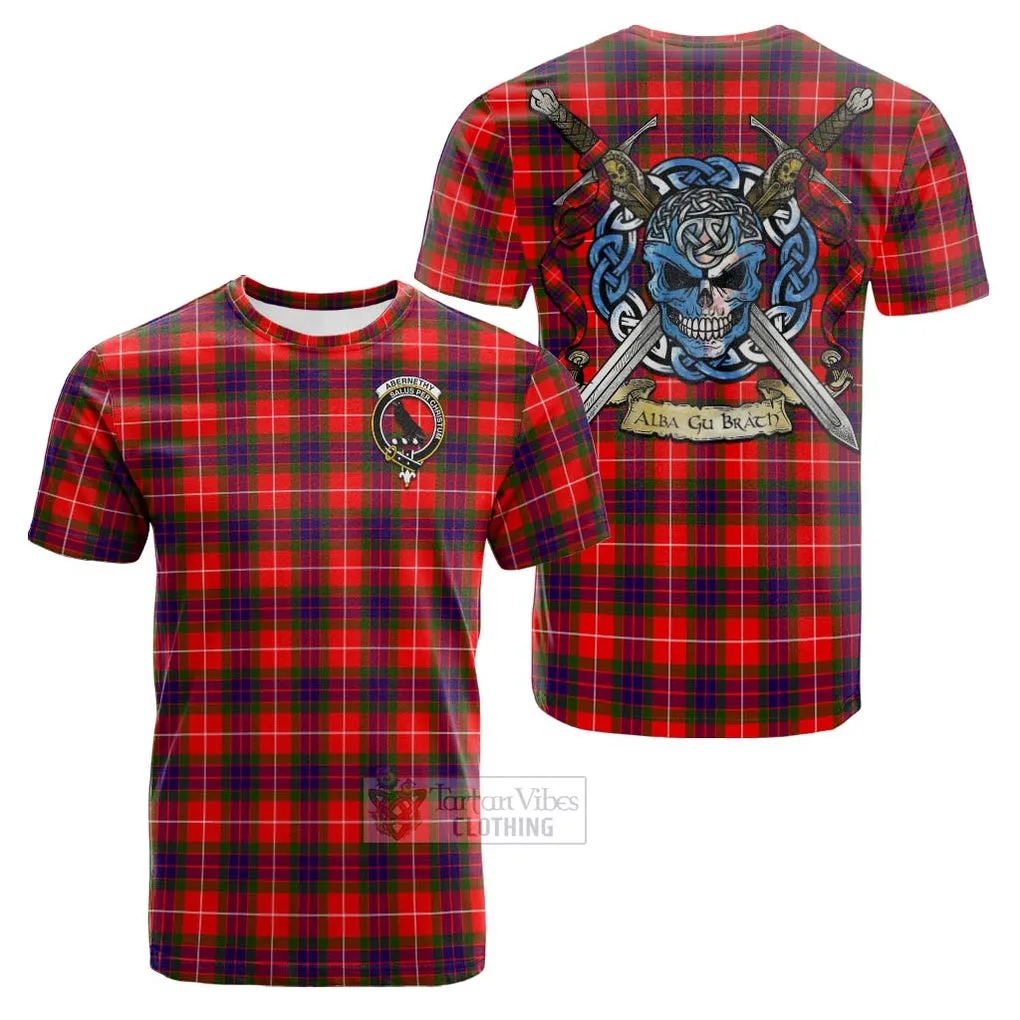 Abernethy Tartan Cotton T-shirt with Family Crest Celtic Skull Style