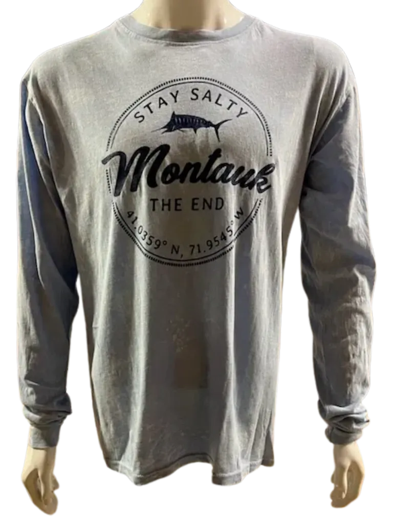 Adult Unisex Light Weight Montauk The End Stay Salty 50/50 Long Sleeve Tee