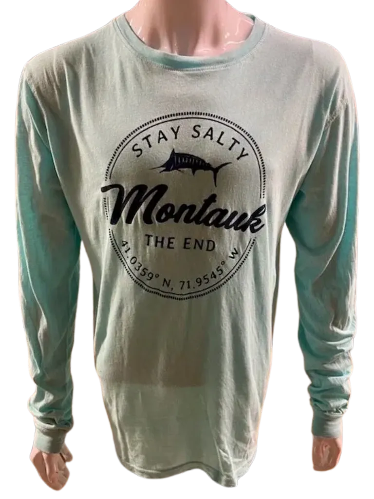 Adult Unisex Light Weight Montauk The End Stay Salty 50/50 Long Sleeve Tee