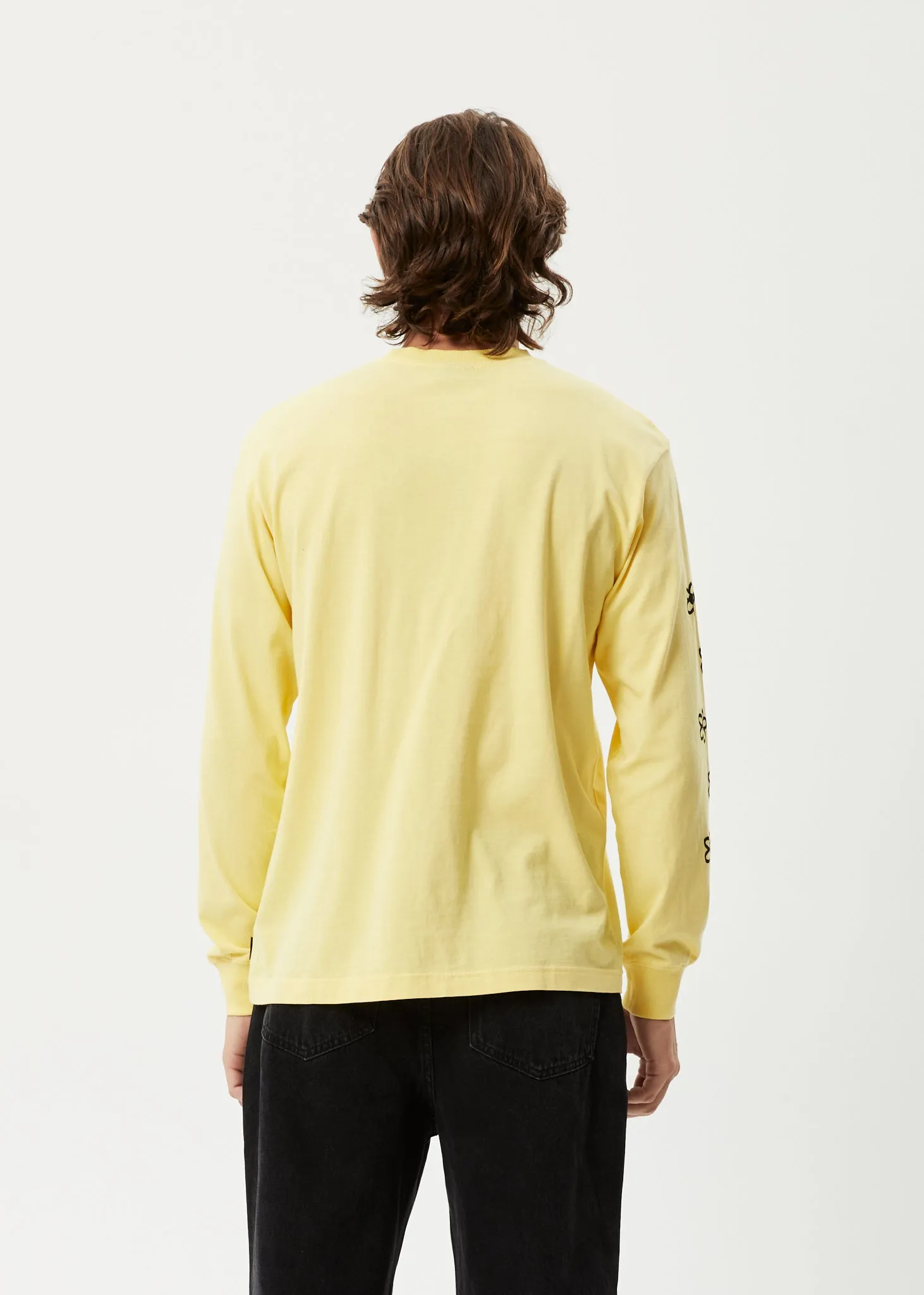 AFENDS Mens Earthling - Long Sleeve Graphic Logo T-Shirt - Butter