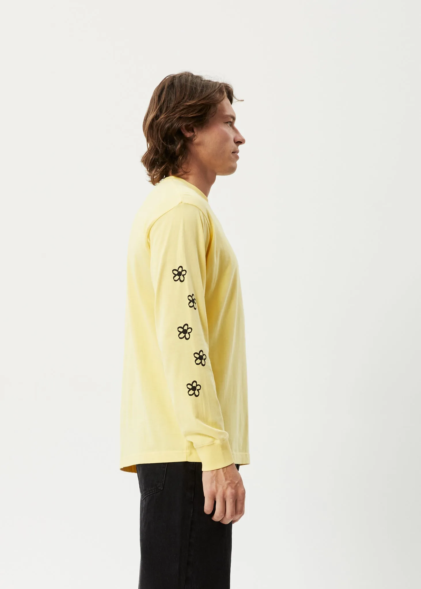 AFENDS Mens Earthling - Long Sleeve Graphic Logo T-Shirt - Butter