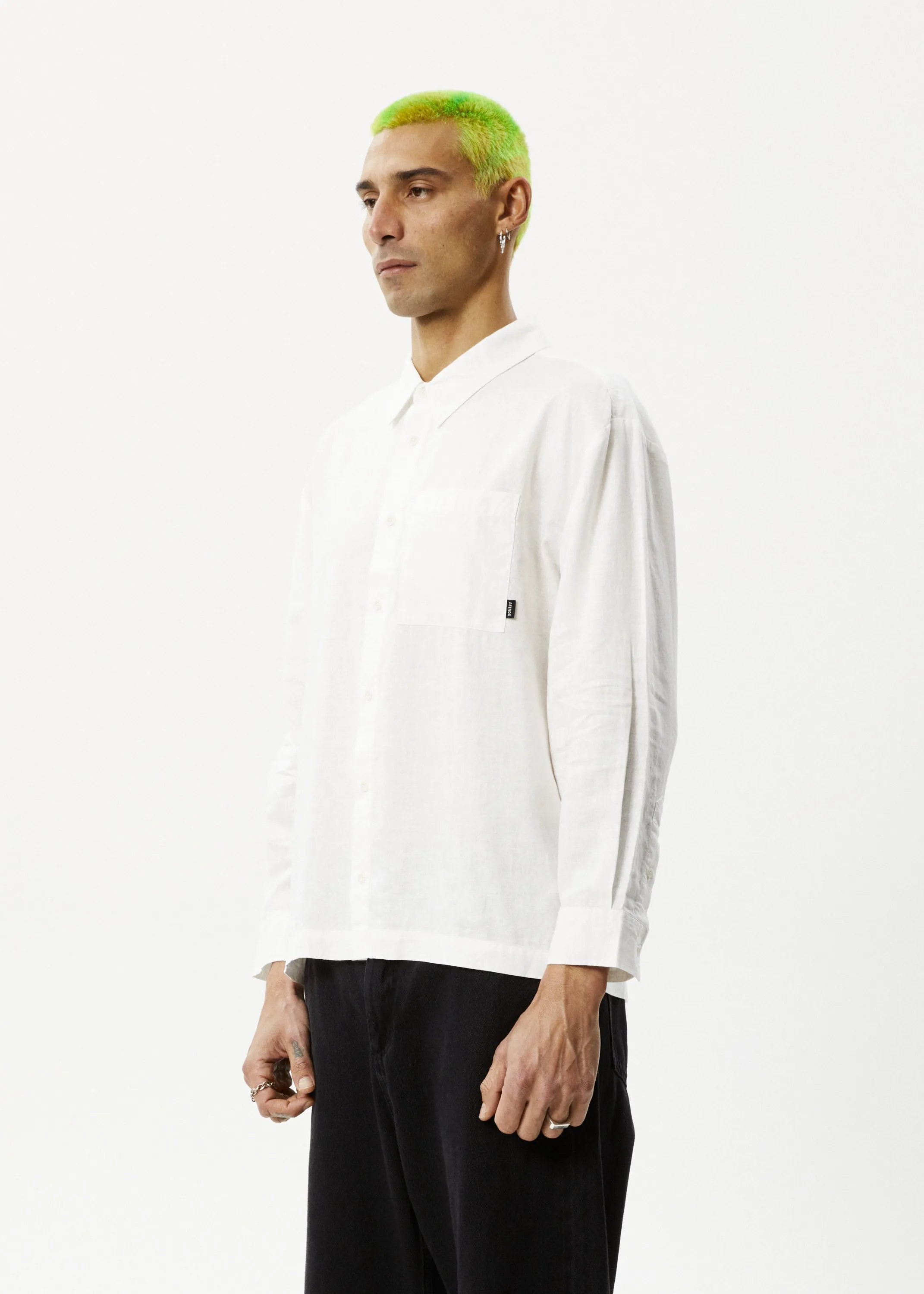 AFENDS Mens Everyday - Long Sleeve Shirt - White