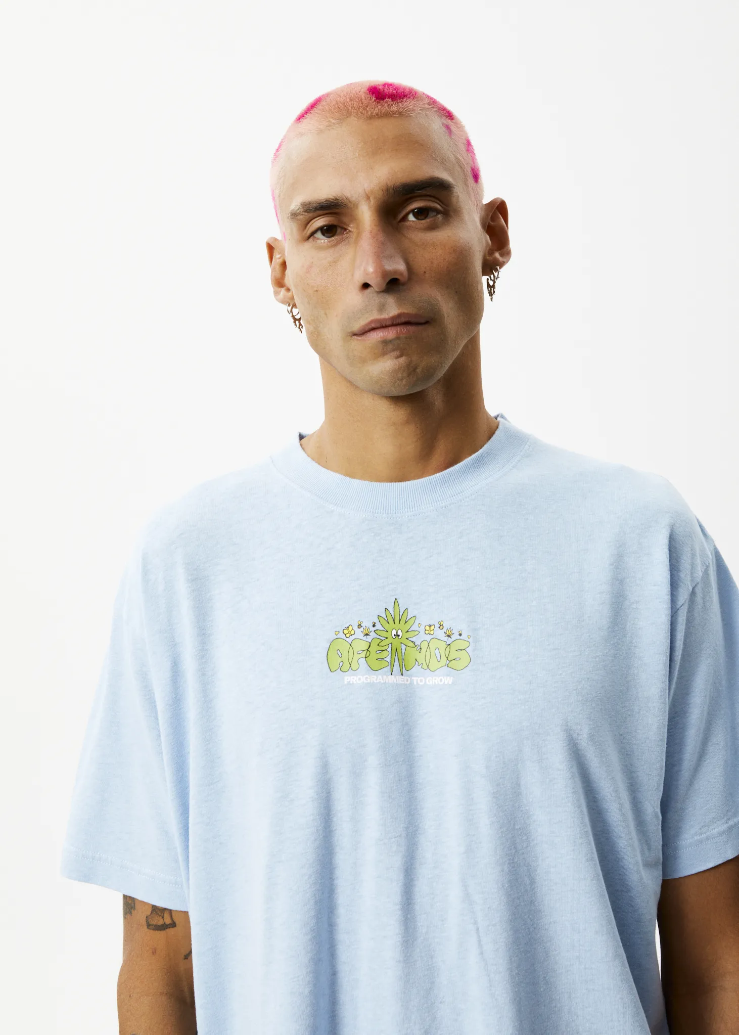 AFENDS Mens Programmed - Boxy Graphic Logo T-Shirt - Powder Blue