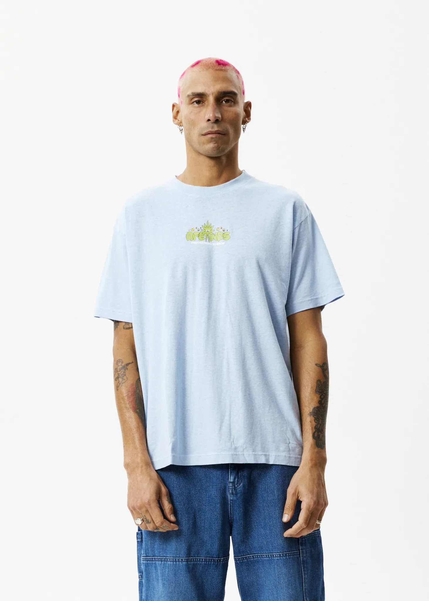 AFENDS Mens Programmed - Boxy Graphic Logo T-Shirt - Powder Blue