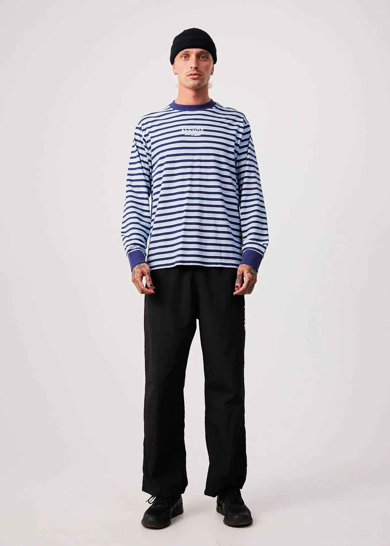 AFENDS Mens Views - Striped Long Sleeve T-Shirt - Seaport