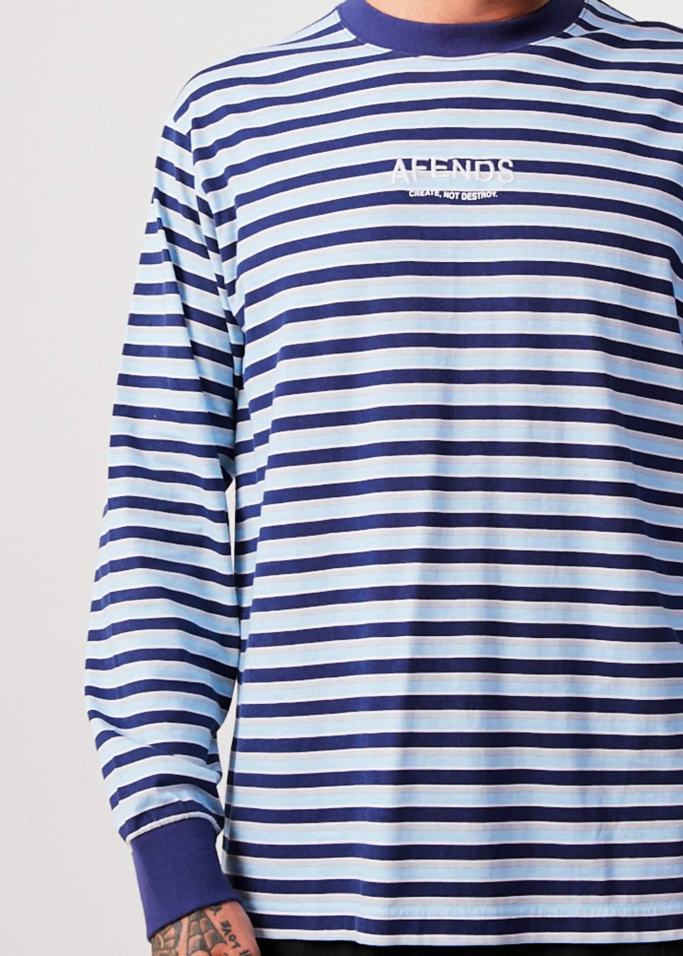 AFENDS Mens Views - Striped Long Sleeve T-Shirt - Seaport