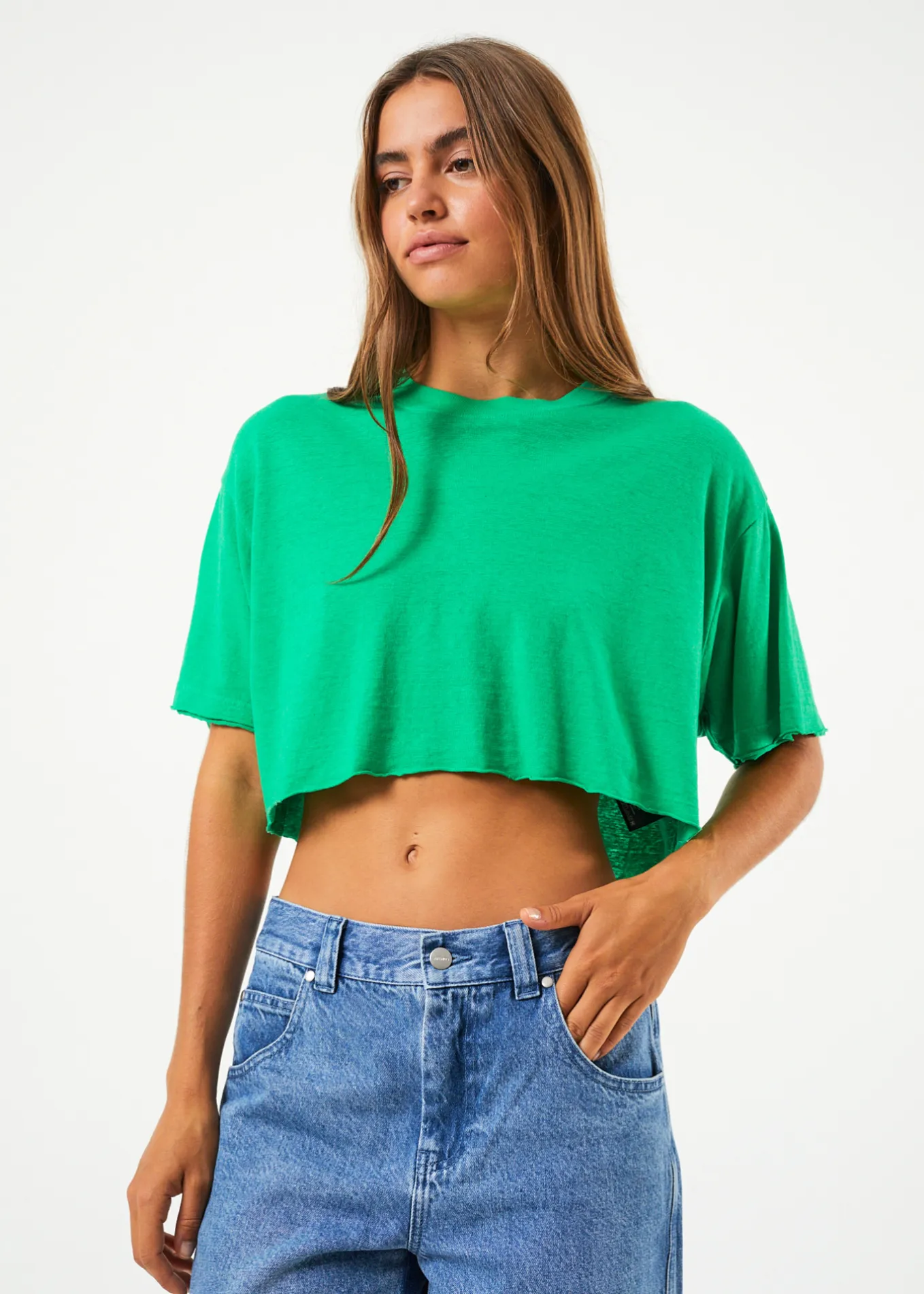 AFENDS Womens Slay Cropped - Oversized Tee - Forest