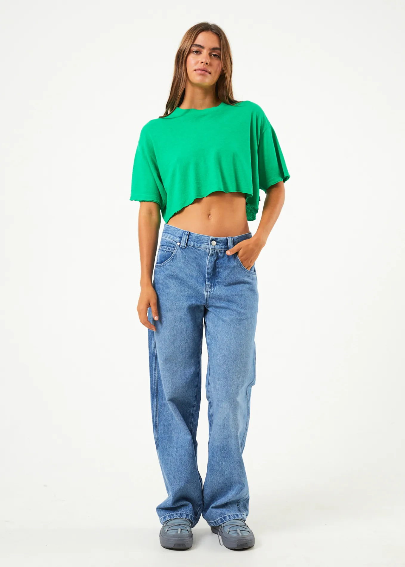 AFENDS Womens Slay Cropped - Oversized Tee - Forest