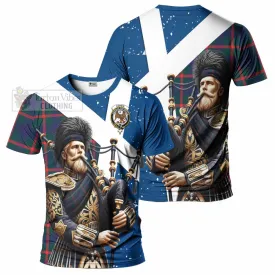 Agnew Tartan T-Shirt with Family Crest Scottish Bagpiper Vibes