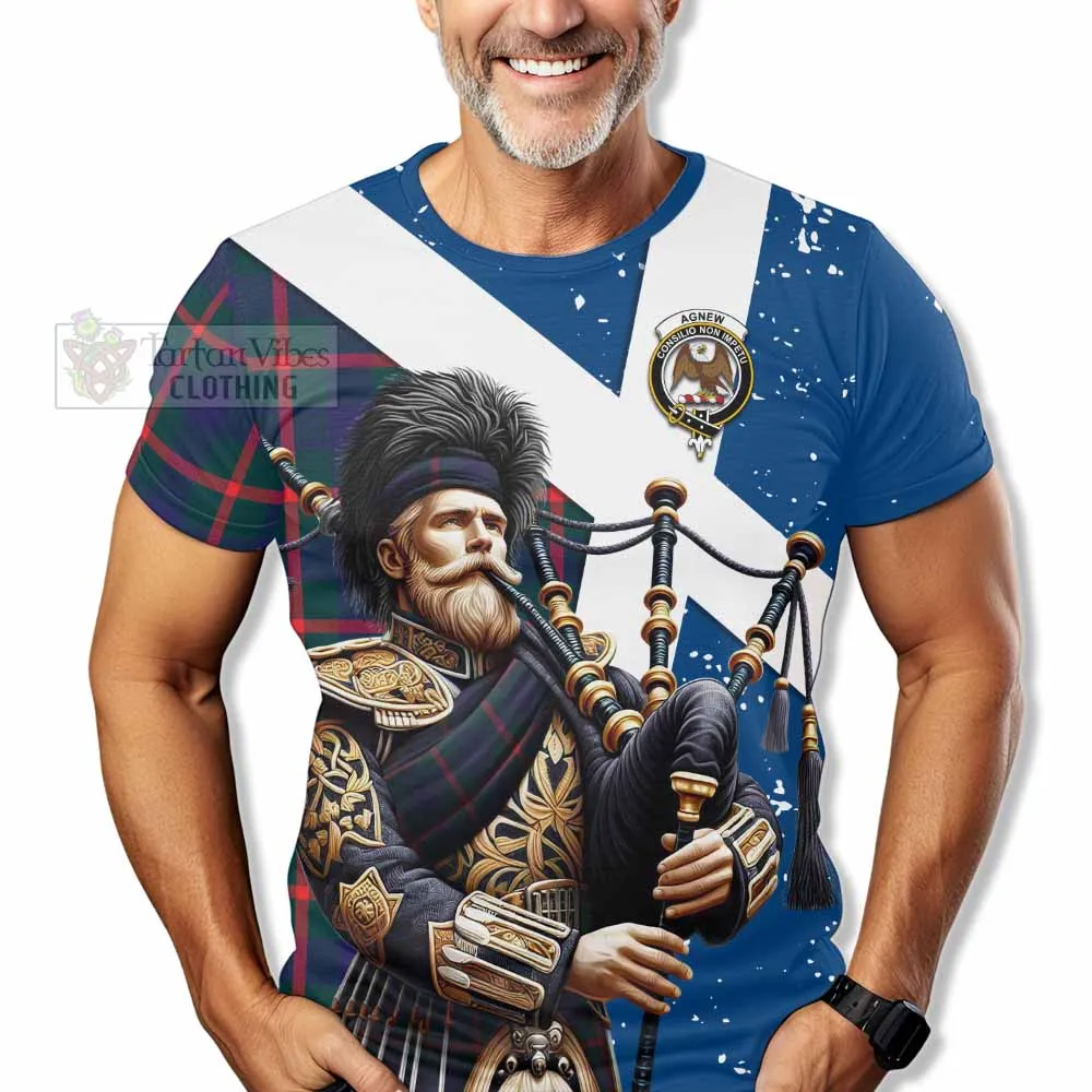 Agnew Tartan T-Shirt with Family Crest Scottish Bagpiper Vibes