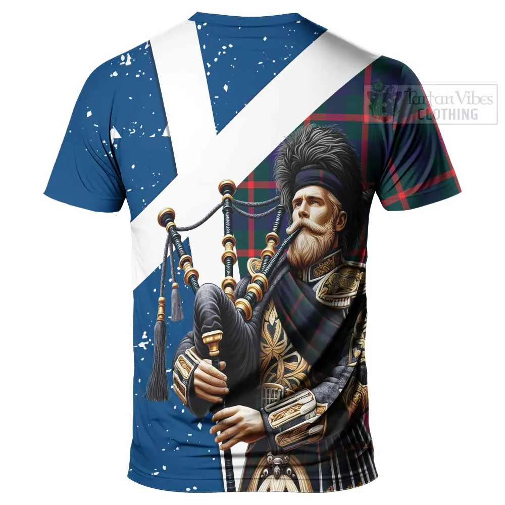 Agnew Tartan T-Shirt with Family Crest Scottish Bagpiper Vibes