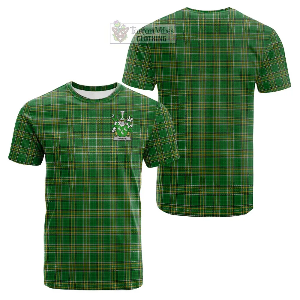 Aherne Irish Clan Tartan Cotton T-shirt with Coat of Arms