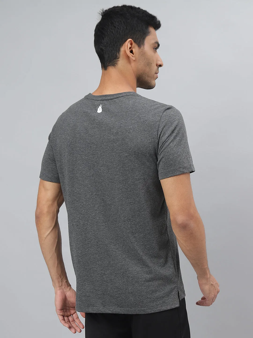 Alcis Men Anthra Melange Regular Fit Round Neck Yoga T-Shirt