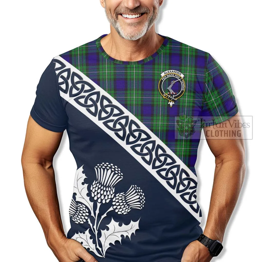 Alexander Tartan T-Shirt Featuring Thistle and Scotland Map