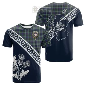 Allardice Tartan Cotton T-shirt Featuring Thistle and Scotland Map