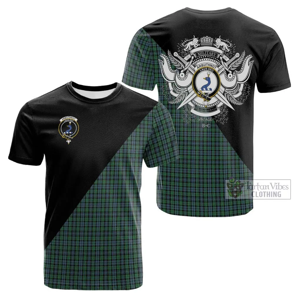 Arbuthnot Tartan Cotton T-shirt with Family Crest and Military Logo Style