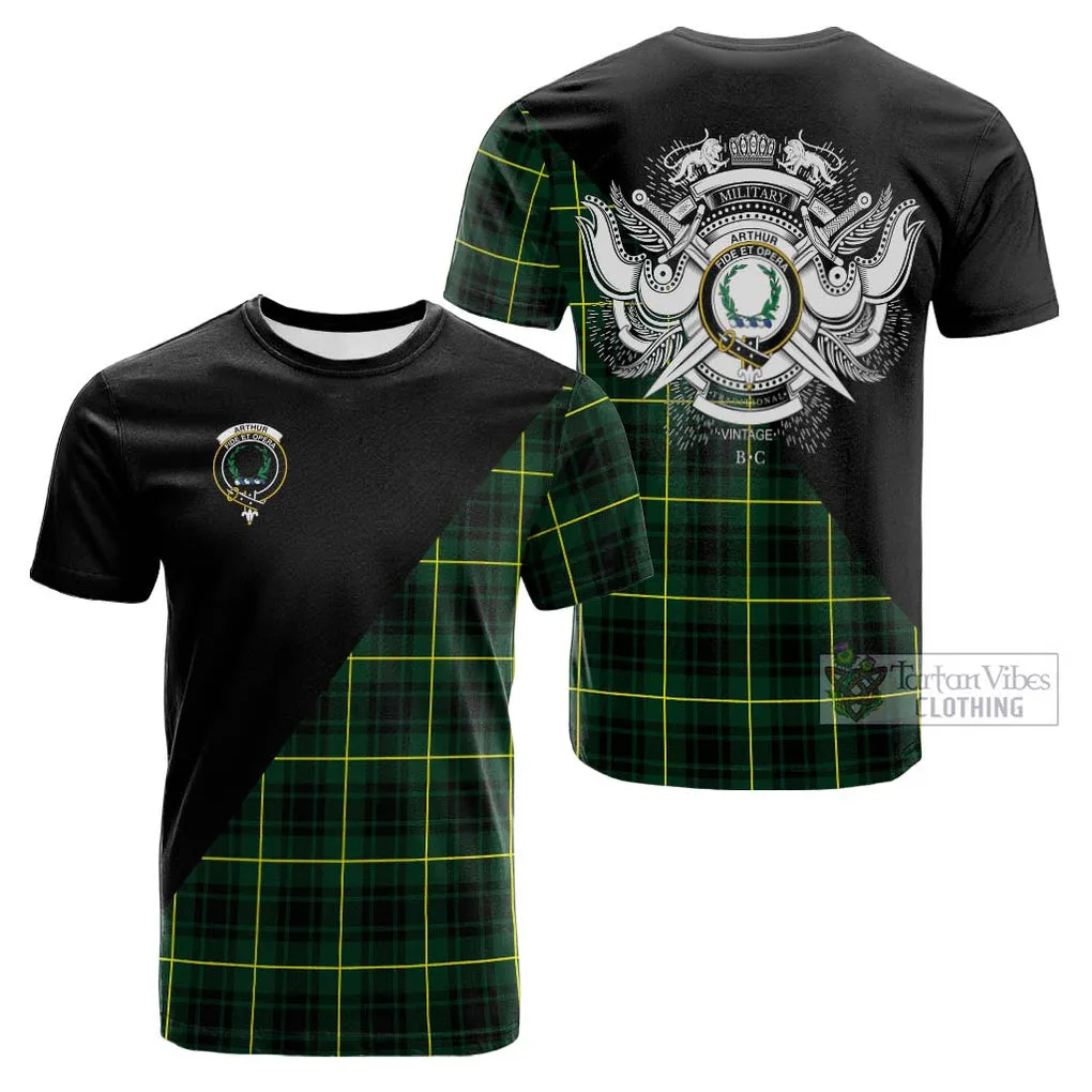 Arthur Modern Tartan Cotton T-shirt with Family Crest and Military Logo Style