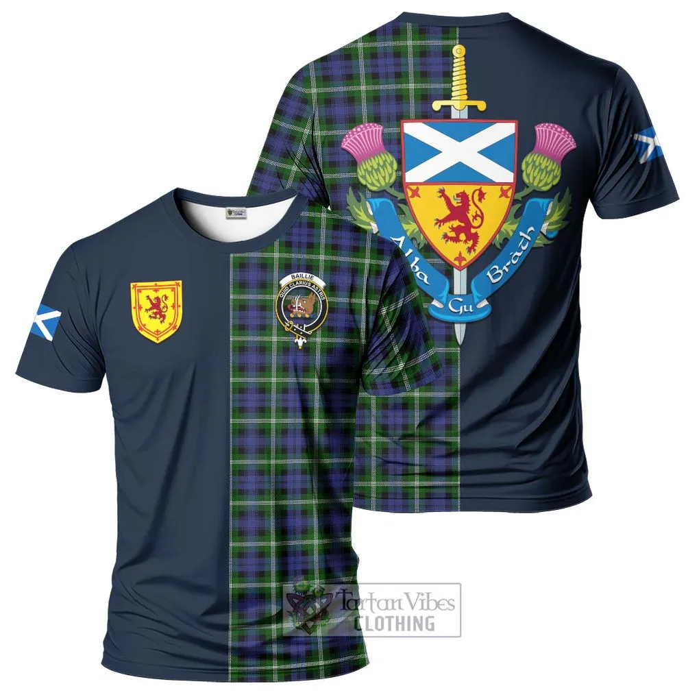 Baillie of Polkemmet Tartan T-Shirt Alba with Scottish Lion Royal Arm Half Style