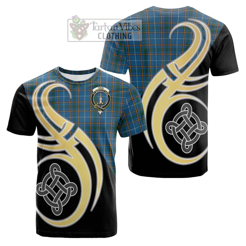 Bain Tartan Cotton T-shirt with Family Crest and Celtic Symbol Style