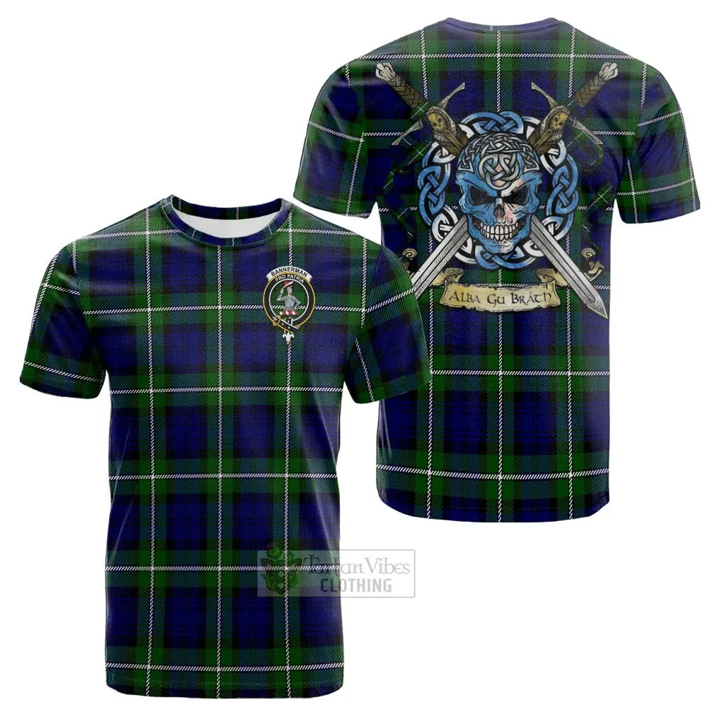 Bannerman Tartan Cotton T-shirt with Family Crest Celtic Skull Style