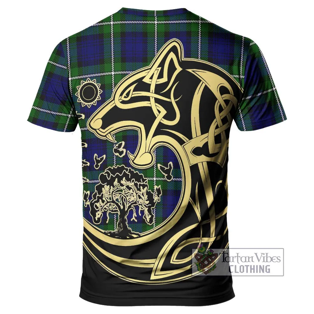 Bannerman Tartan T-Shirt with Family Crest Celtic Wolf Style