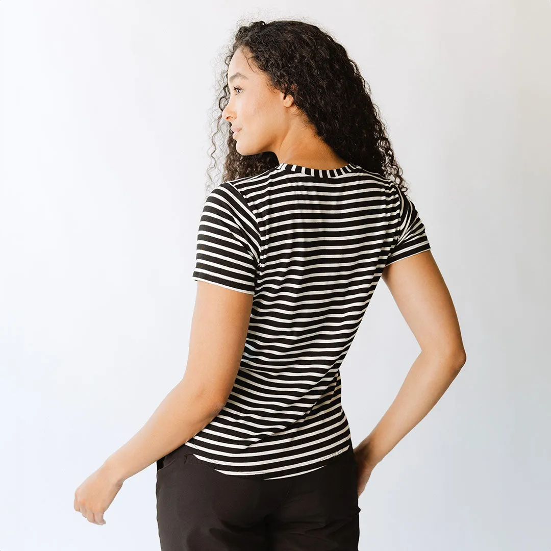 Basic Tee, Ivory and Black Stripe