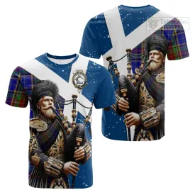 Beattie (Beatty) Tartan Cotton T-shirt with Family Crest Scottish Bagpiper Vibes