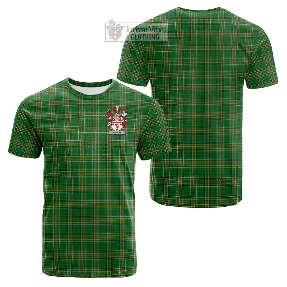 Bergin Irish Clan Tartan Cotton T-shirt with Coat of Arms