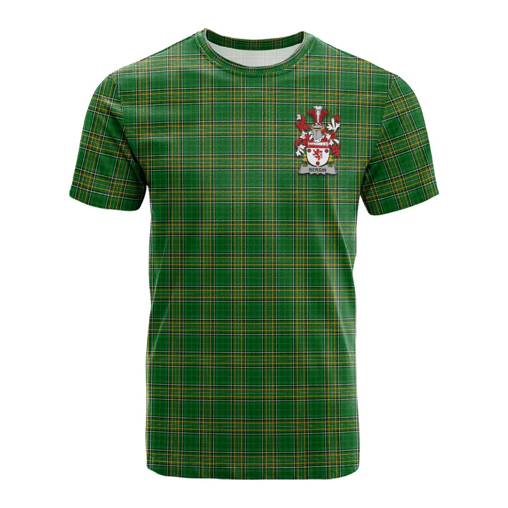 Bergin Irish Clan Tartan Cotton T-shirt with Coat of Arms