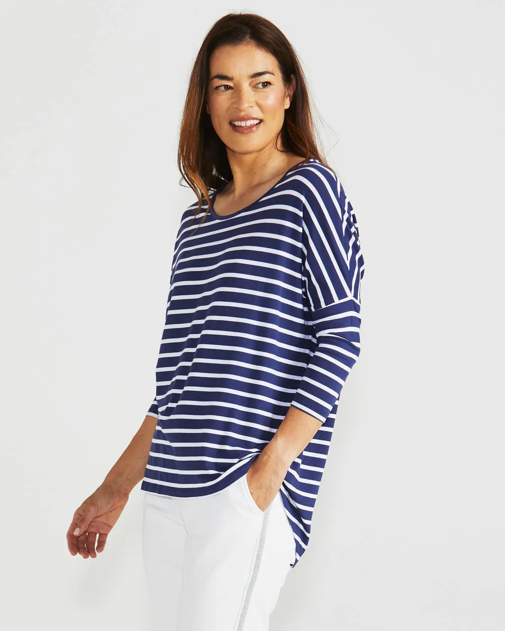 Betty Basics Milan 3/4 Sleeve Top Parisian Stripe