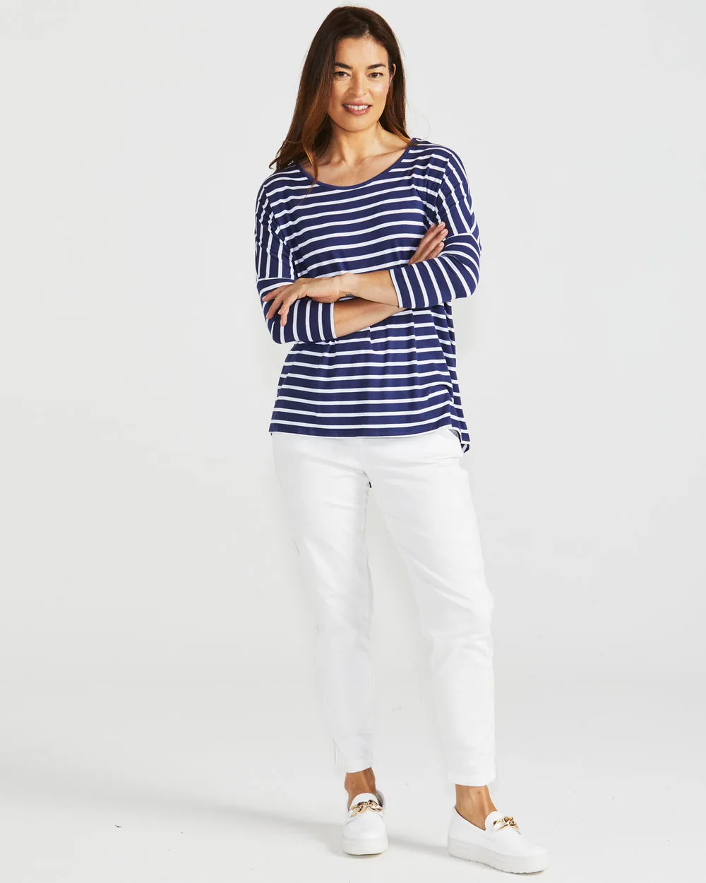 Betty Basics Milan 3/4 Sleeve Top Parisian Stripe