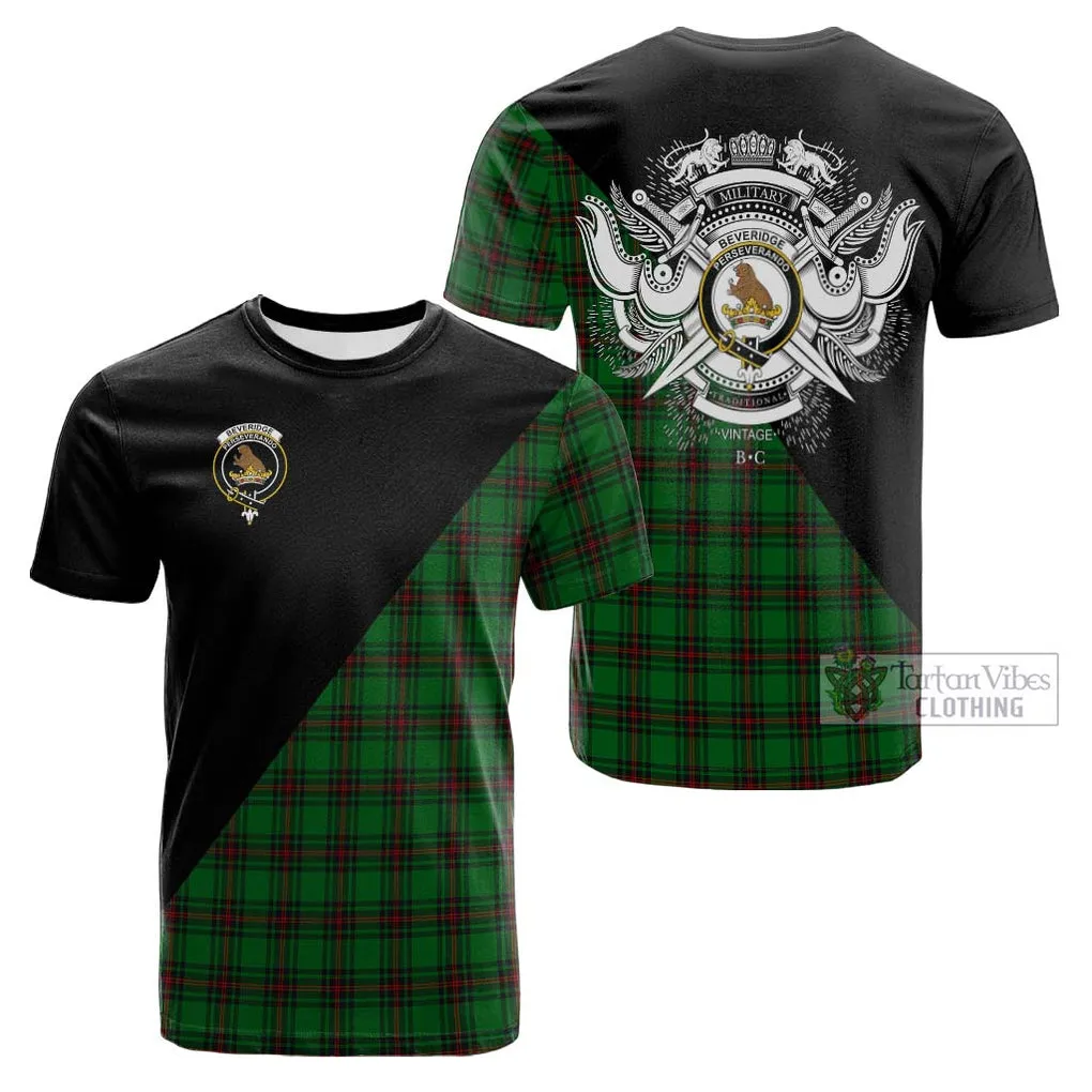 Beveridge Tartan Cotton T-shirt with Family Crest and Military Logo Style