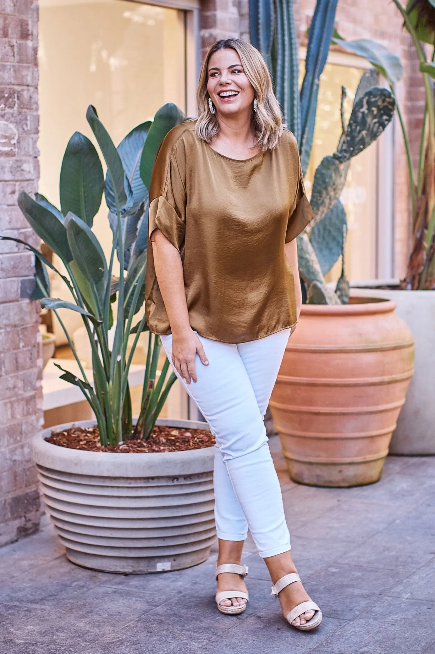 Bianca Short Sleeve Top Khaki