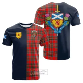 Binning Tartan Cotton T-shirt Alba with Scottish Lion Royal Arm Half Style