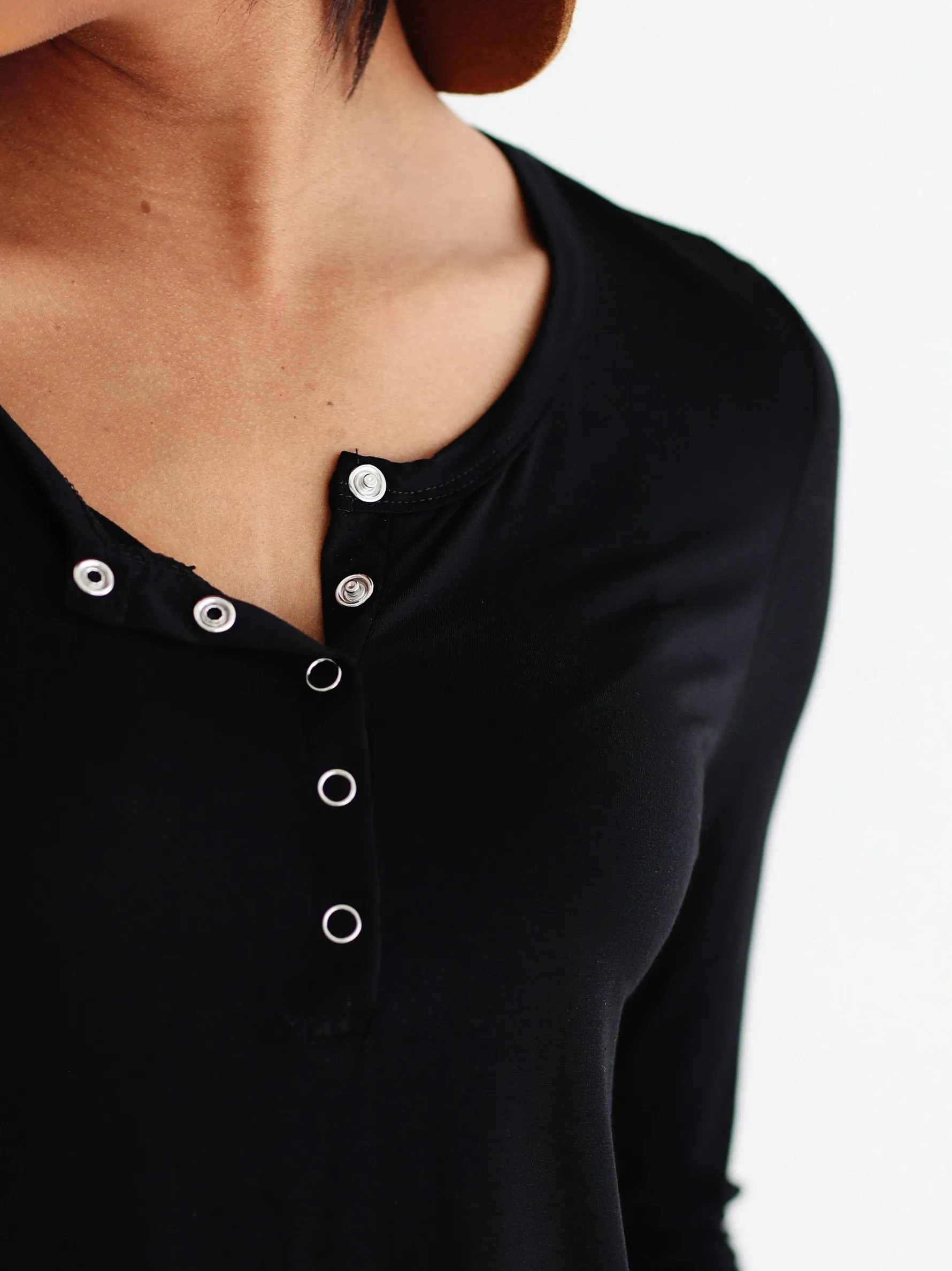 Black DLMN Long Sleeve Henley Top