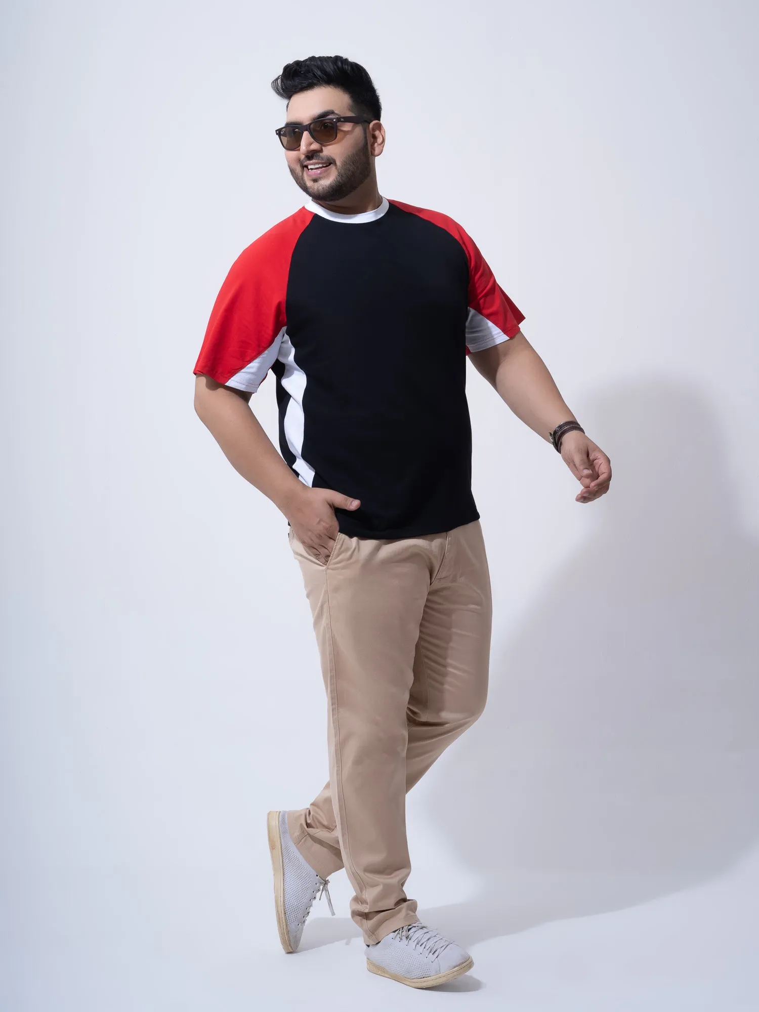 Black Red White Raglan Plus Size T-shirt