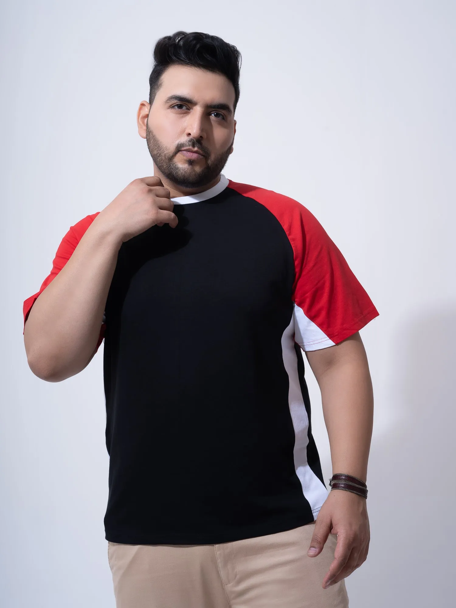 Black Red White Raglan Plus Size T-shirt