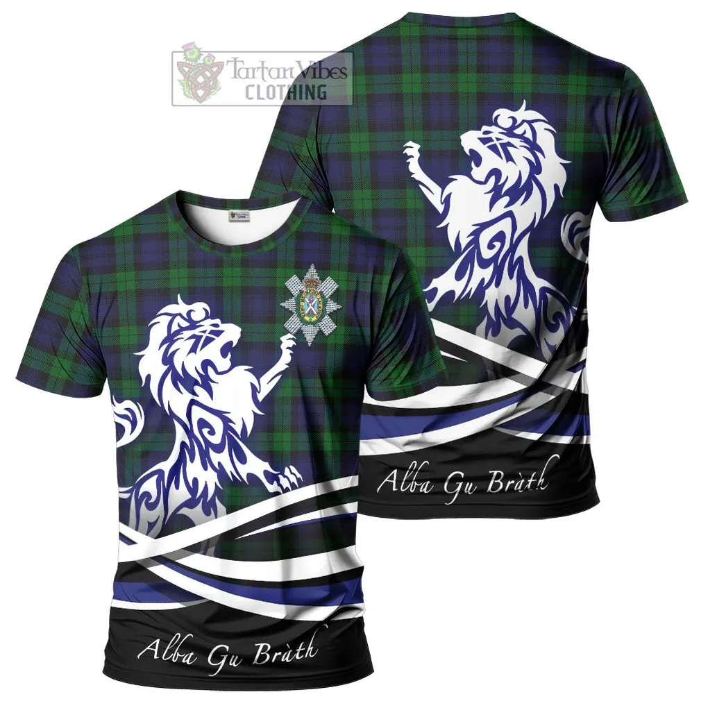 Black Watch Tartan Cotton T-shirt with Alba Gu Brath Regal Lion Emblem