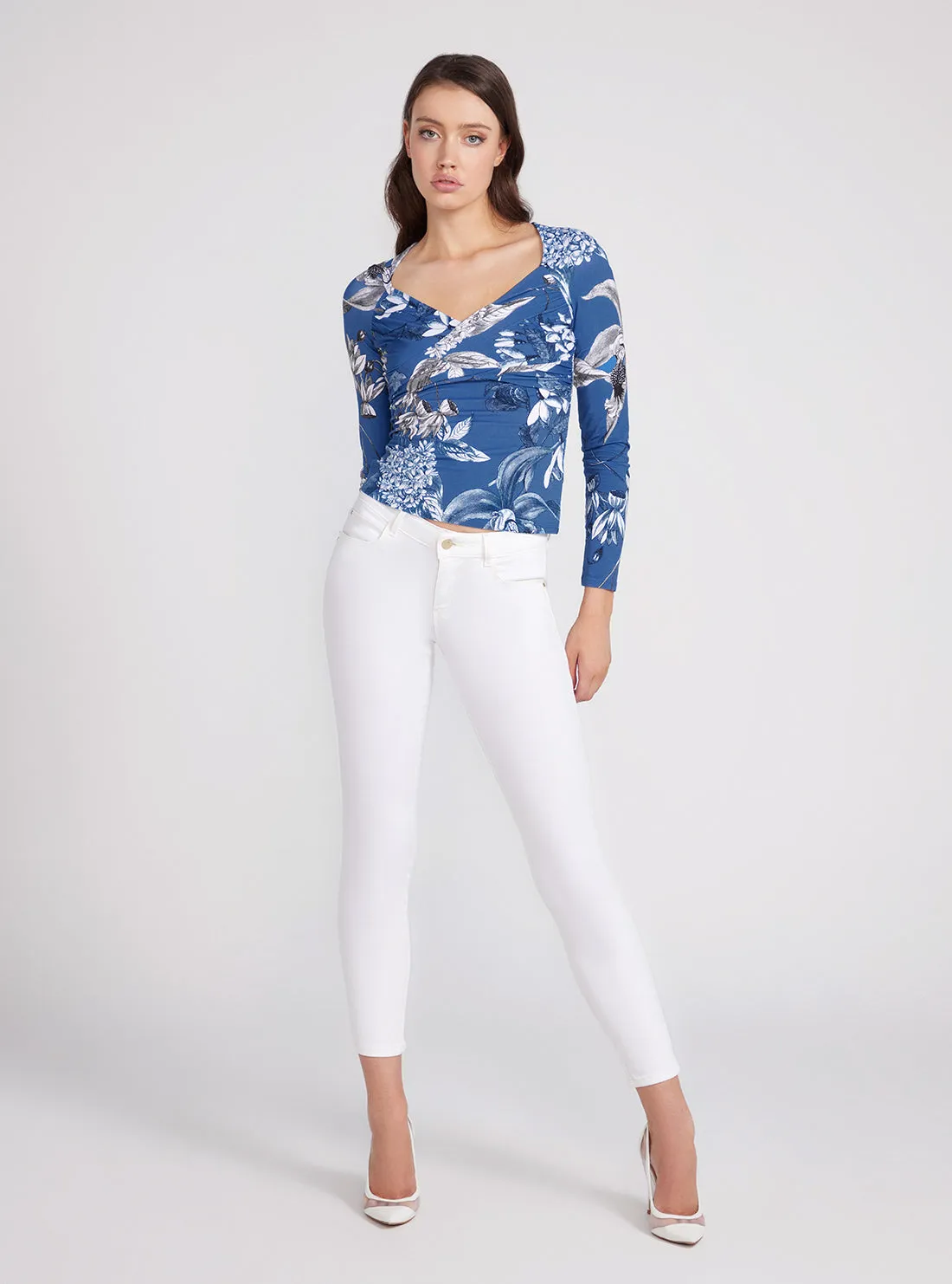 Blue Floral Print Dianna Long Sleeve Top