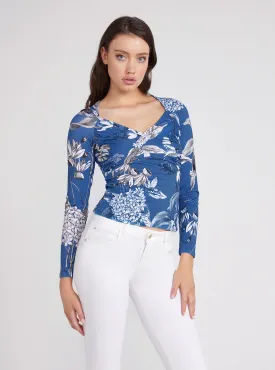 Blue Floral Print Dianna Long Sleeve Top