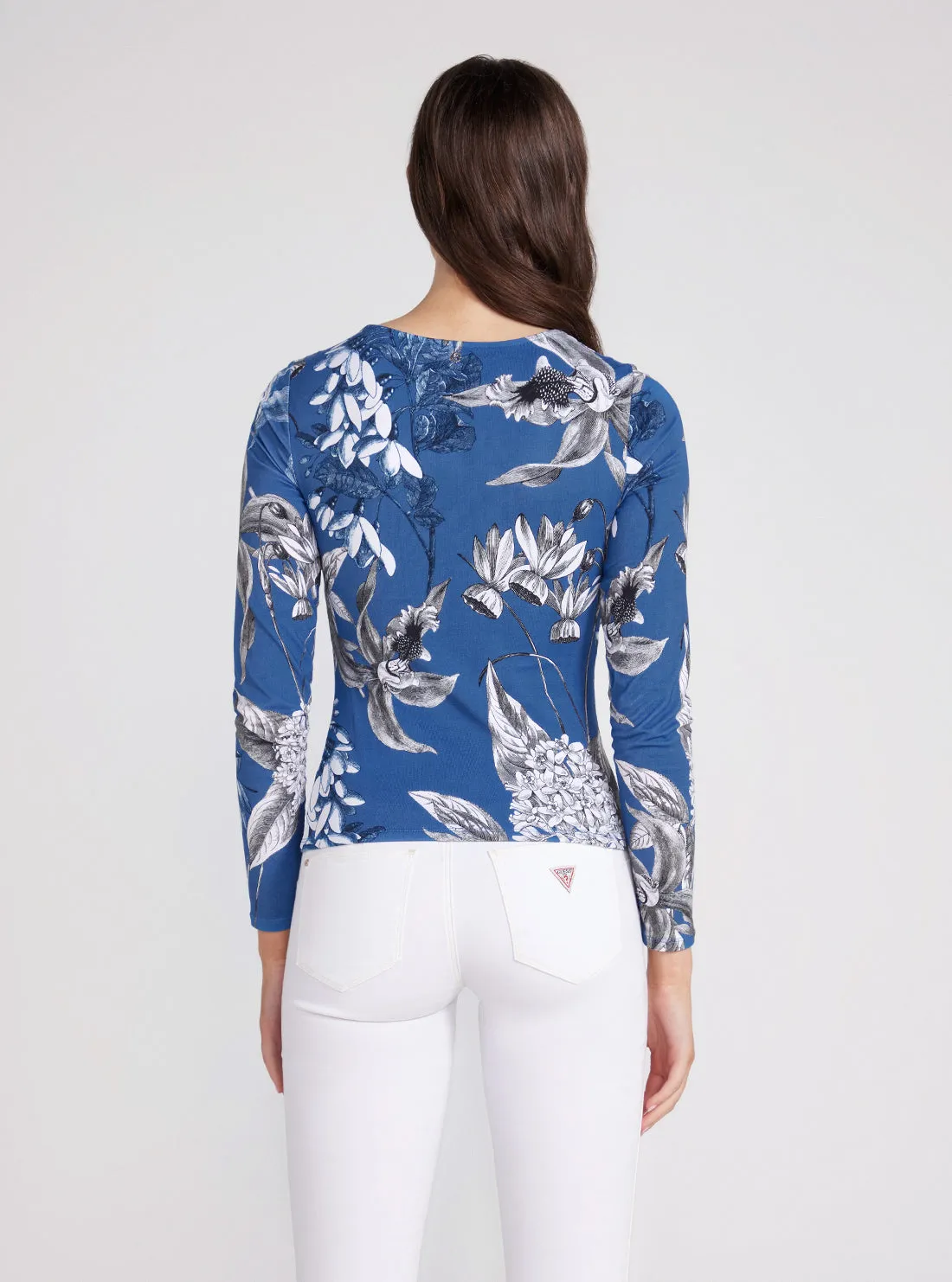 Blue Floral Print Dianna Long Sleeve Top