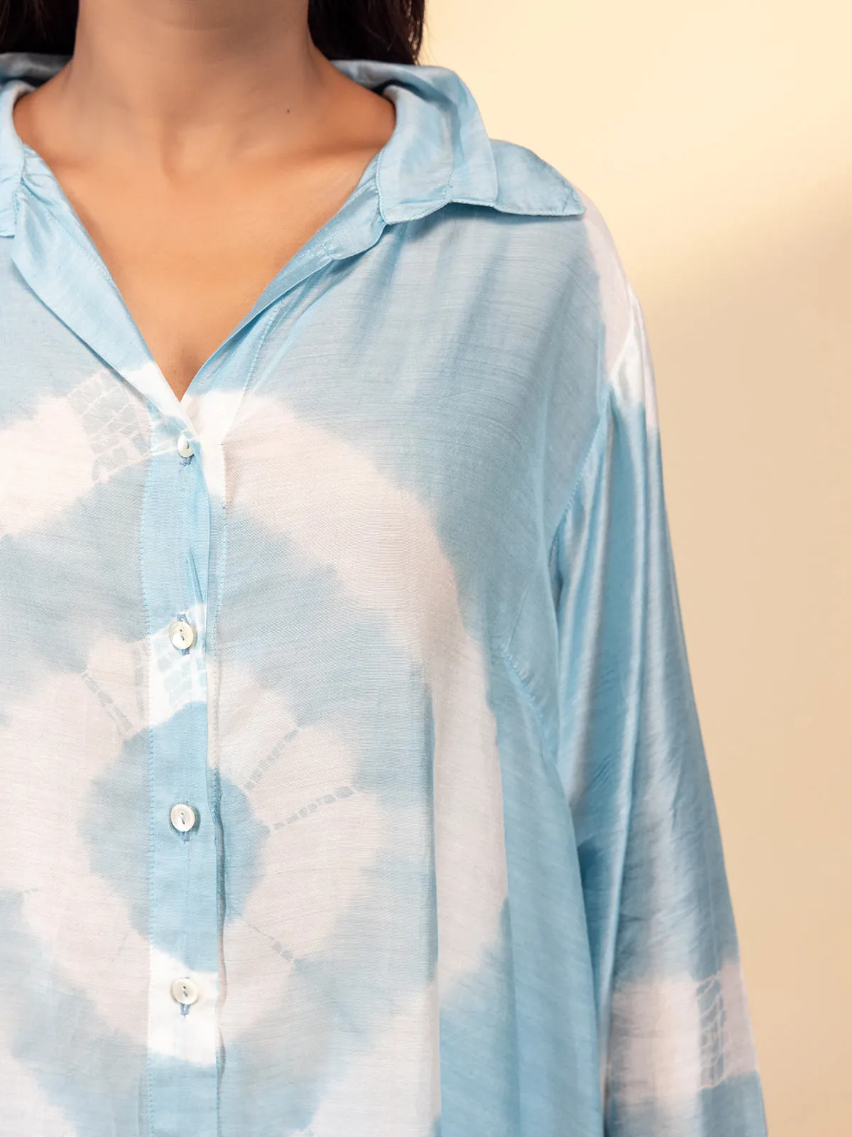 Bluey Blue Tie N Dye Viscose Silk Shirt