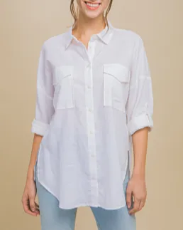 Bonnie Double Pocket Button Up Long Sleeve Top (Assorted Colors)