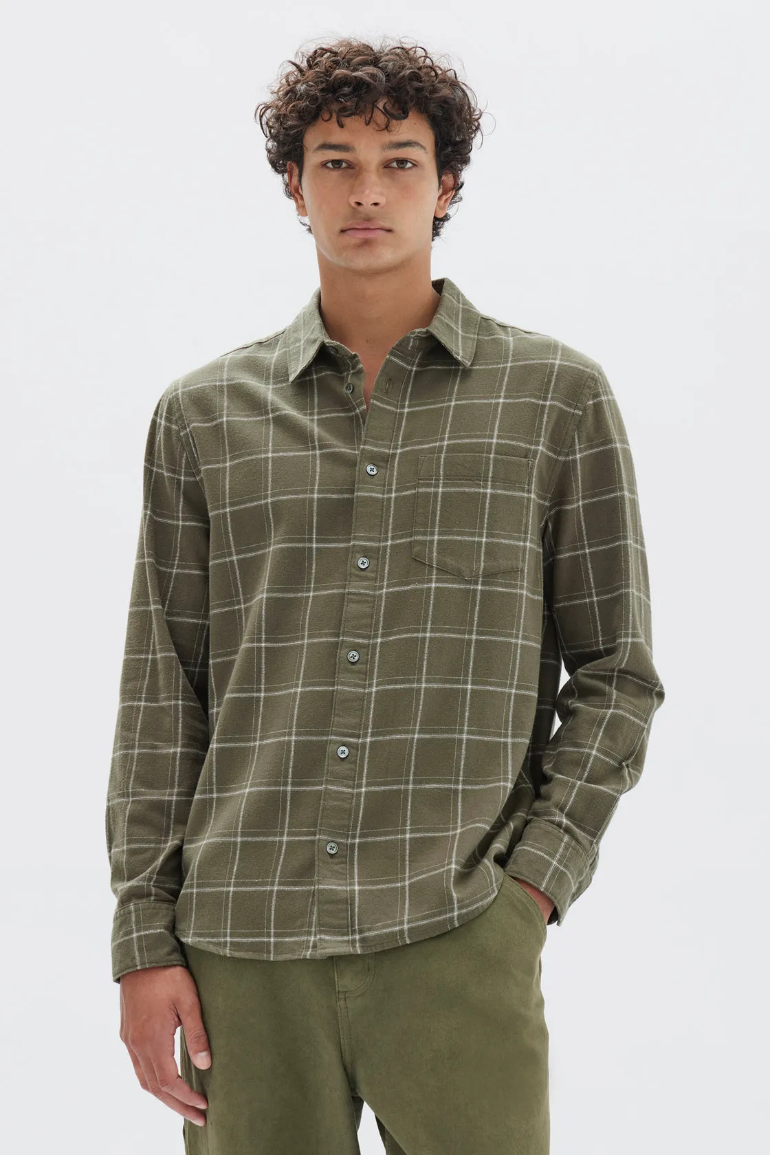 Brady Check Long Sleeve Shirt - Spruce / Cream Check