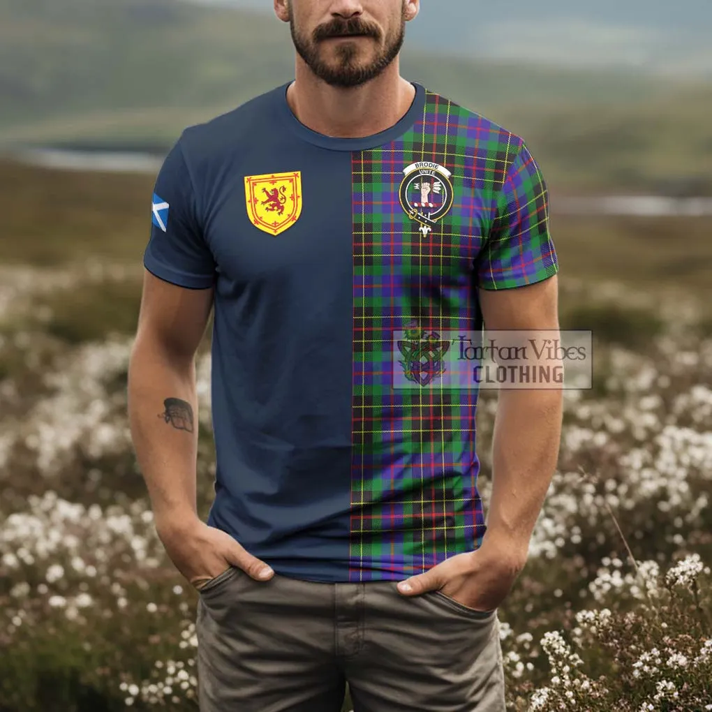 Brodie Hunting Modern Tartan T-Shirt Alba with Scottish Lion Royal Arm Half Style