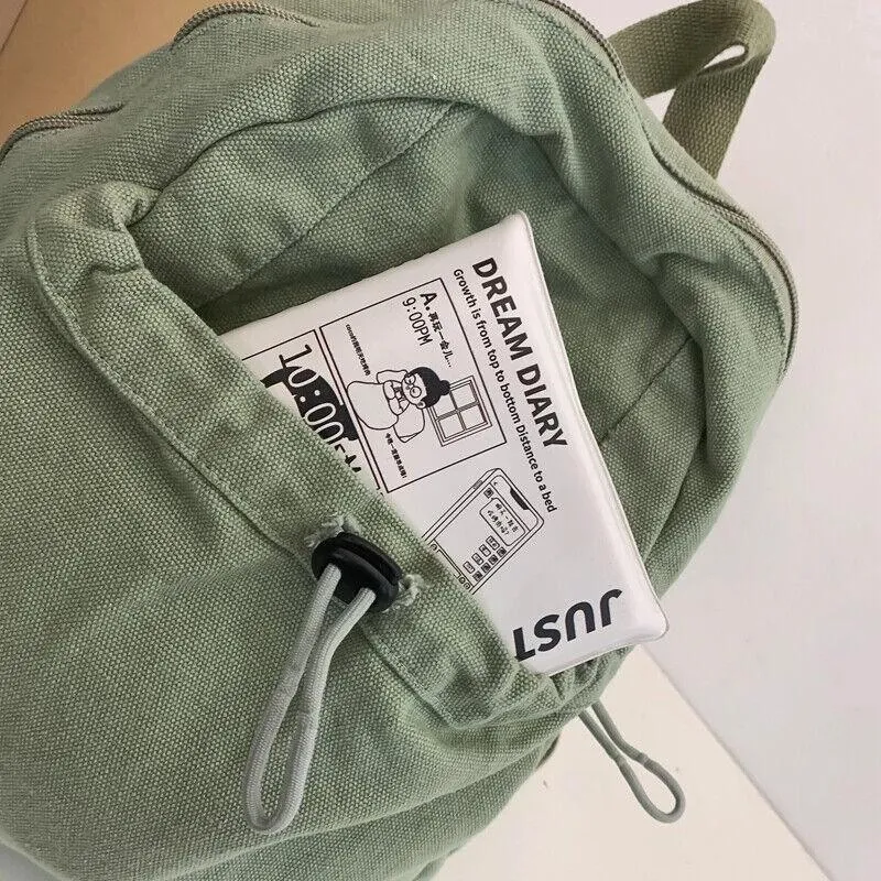 Canvas Backpacks Medium Zipper Drawstring Outer Pocket Casual Shoulder Bags