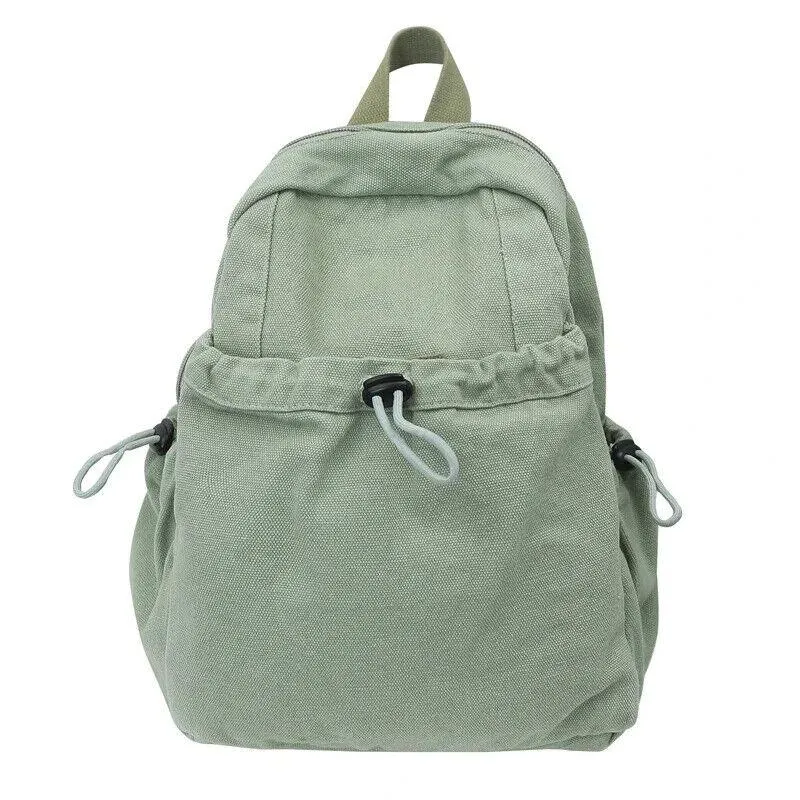 Canvas Backpacks Medium Zipper Drawstring Outer Pocket Casual Shoulder Bags