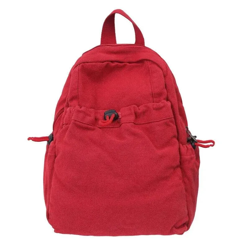 Canvas Backpacks Medium Zipper Drawstring Outer Pocket Casual Shoulder Bags