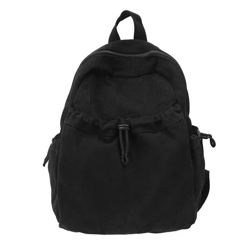 Canvas Backpacks Medium Zipper Drawstring Outer Pocket Casual Shoulder Bags